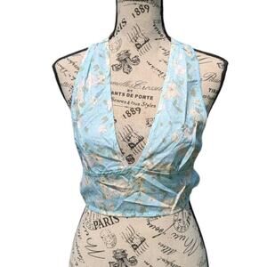 NWT Coquette crop top pastel floral watercolor print stretchy back halter fae